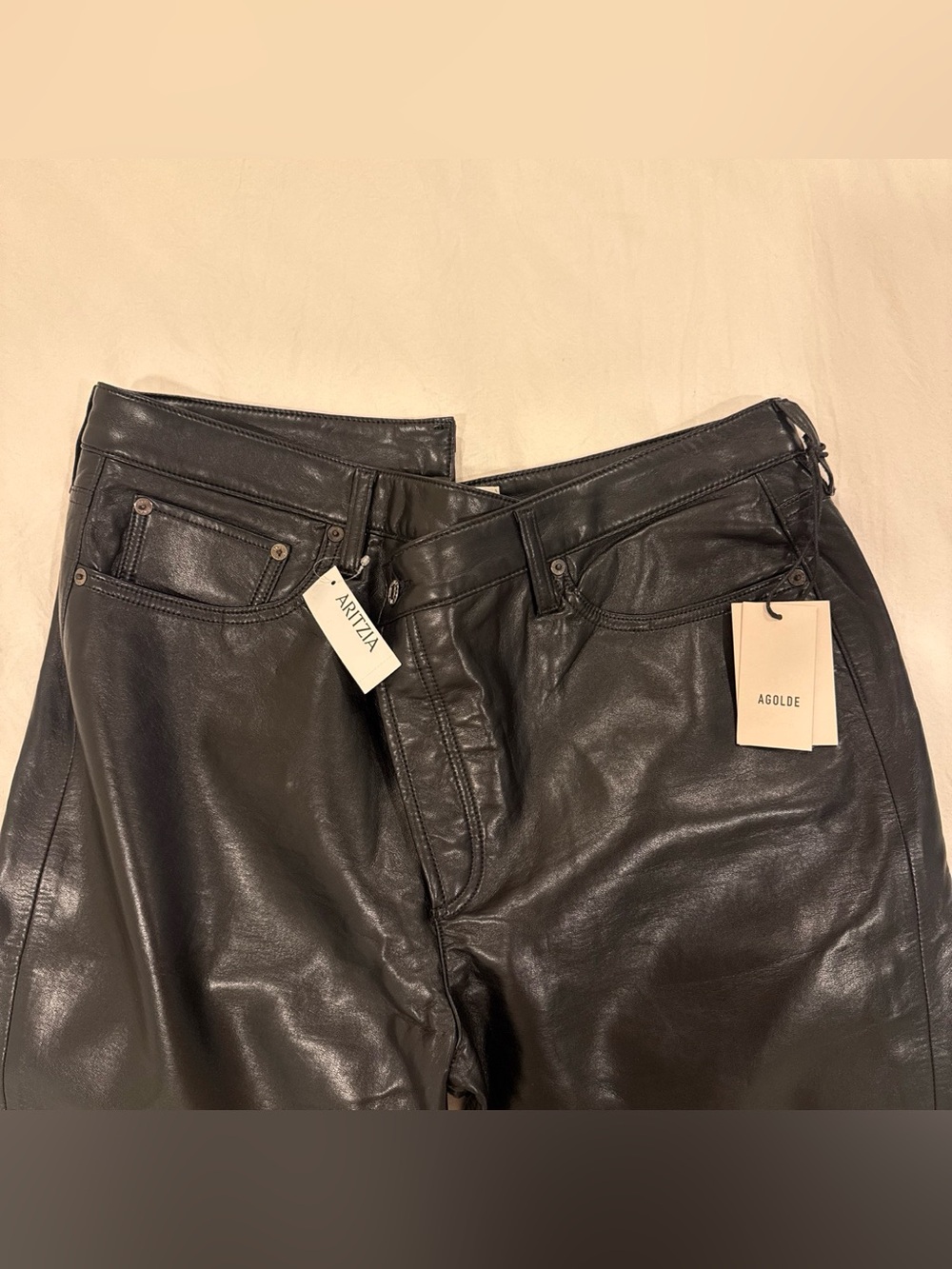 Agolde Black Leather-Effect High Rise Women’s Jeans